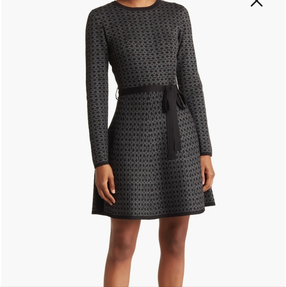 Max Studio Black Long Sleeve Fit & Flare Dress